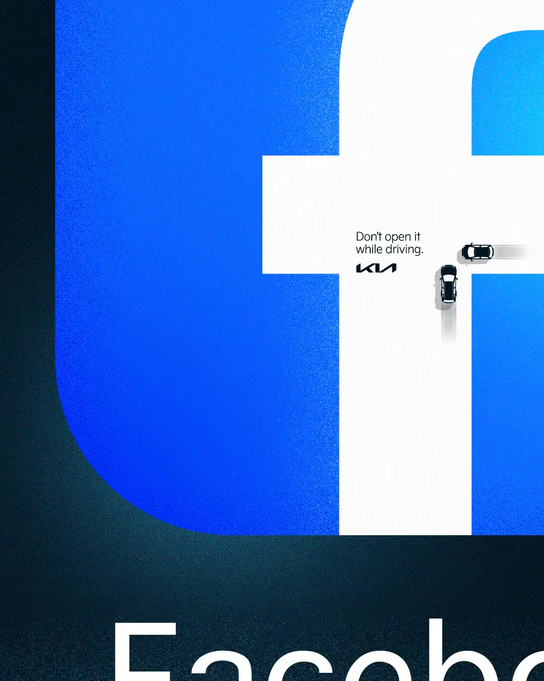 No la abras de Kia: la letra del logo de Facebook convertida en una vía con un auto que se desvía