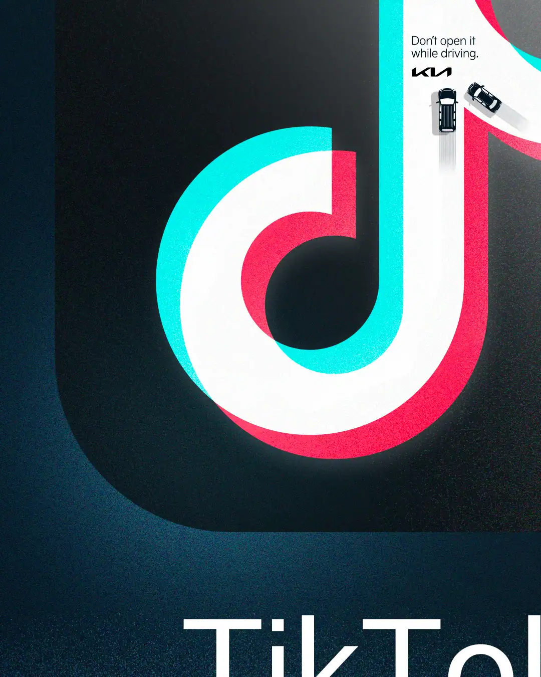 No la abras de Kia: la nota musical del logo de TikTok convertida en una carretera con un auto que se sale del trazo