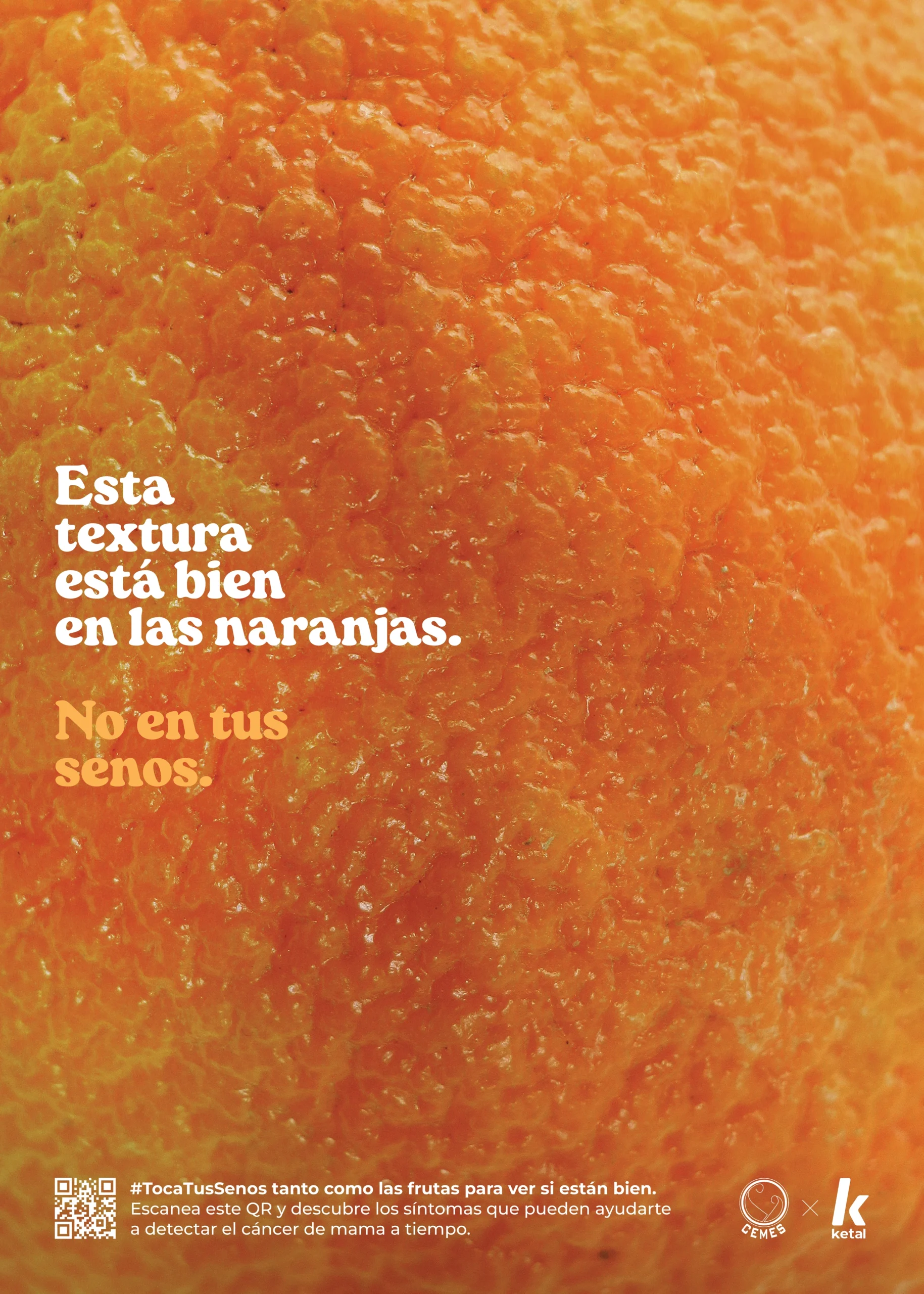 Toca tus senos: textura de la cáscara de una naranja, comparada con un cambio en la piel del seno
