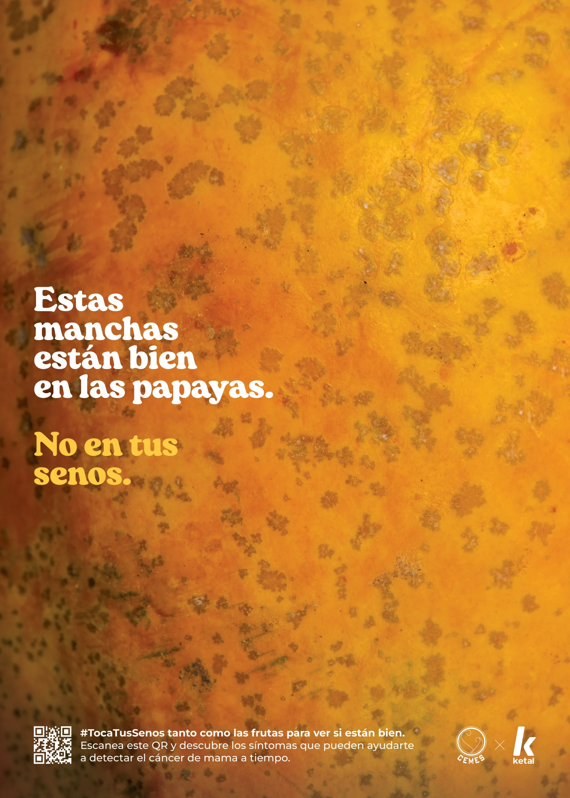 Superficie de una papaya con manchas, usada en la campaña de Ketal para hablar de las señales del cáncer de mama
